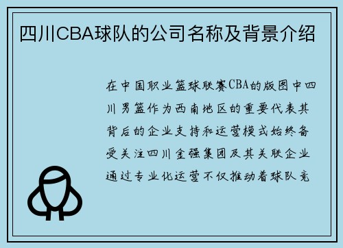 四川CBA球队的公司名称及背景介绍