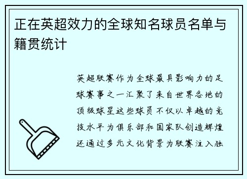 正在英超效力的全球知名球员名单与籍贯统计